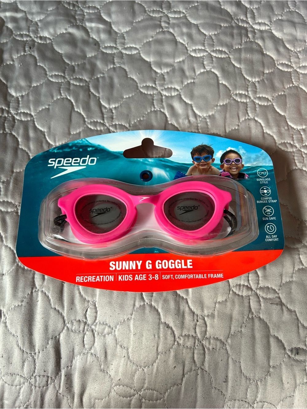 Speedo Kids Swim Goggles — Green Frame with Pink Accents